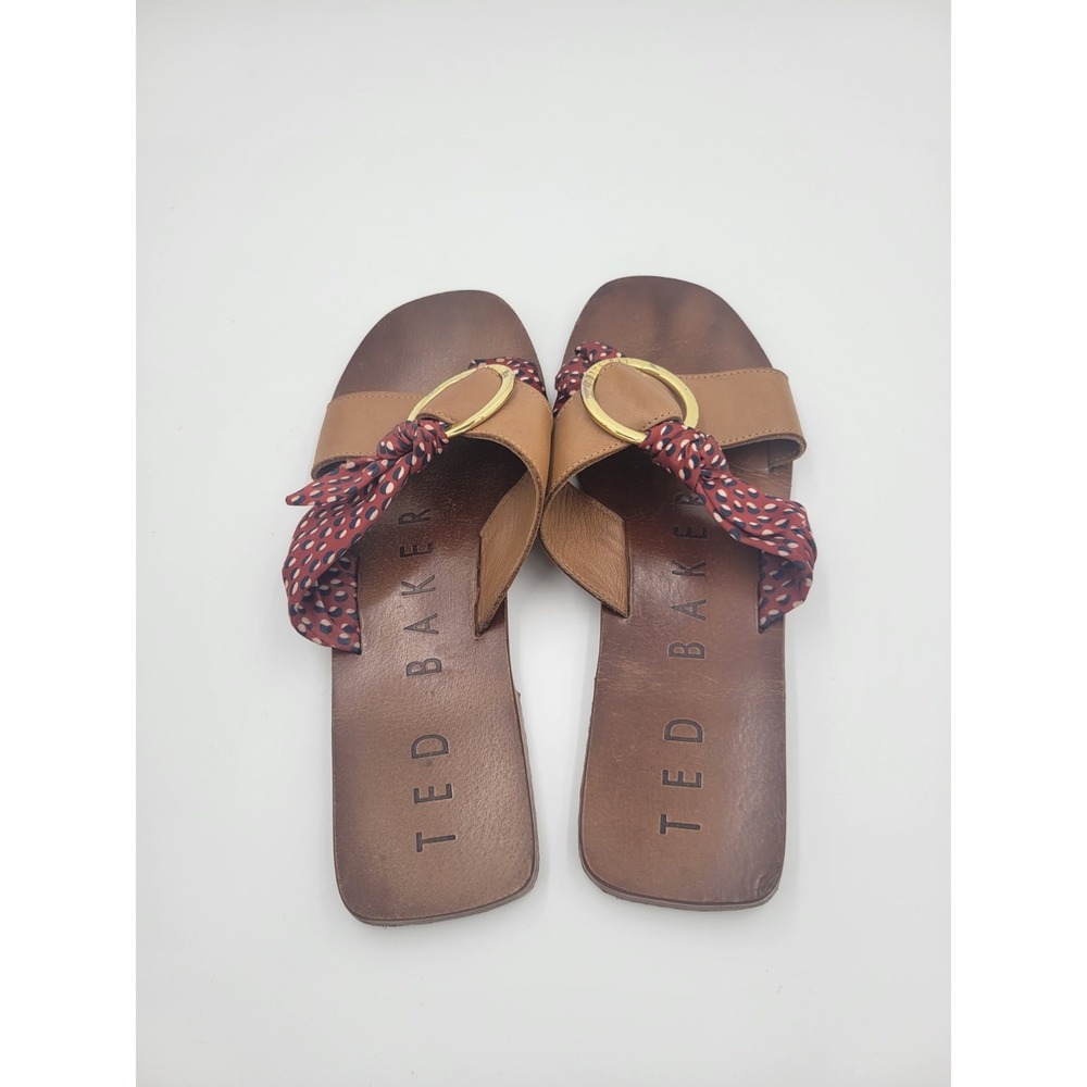 Ted Baker Maliyar Polka‎ Dot Leather Scarf Sandals Flats Sz 38.5 - Picture 3 of 6